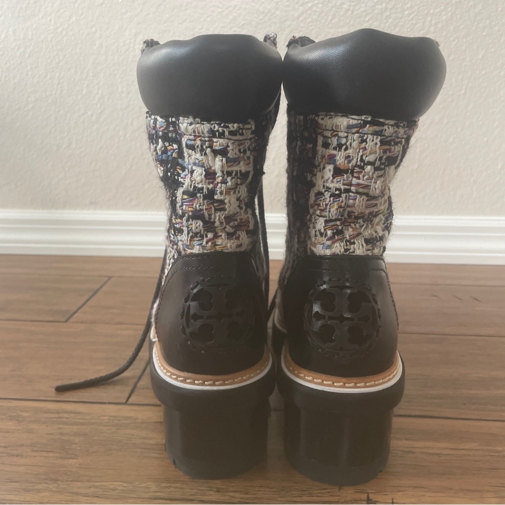 Tory Burch boots tweed booties black boots fall chunky boot lace up combat boot - Picture 12 of 16